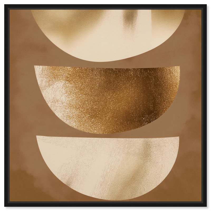 «Golden Crescents I Canvas Boho», art abstrait , H 13 po x l 13 po, Cadre flottant noir