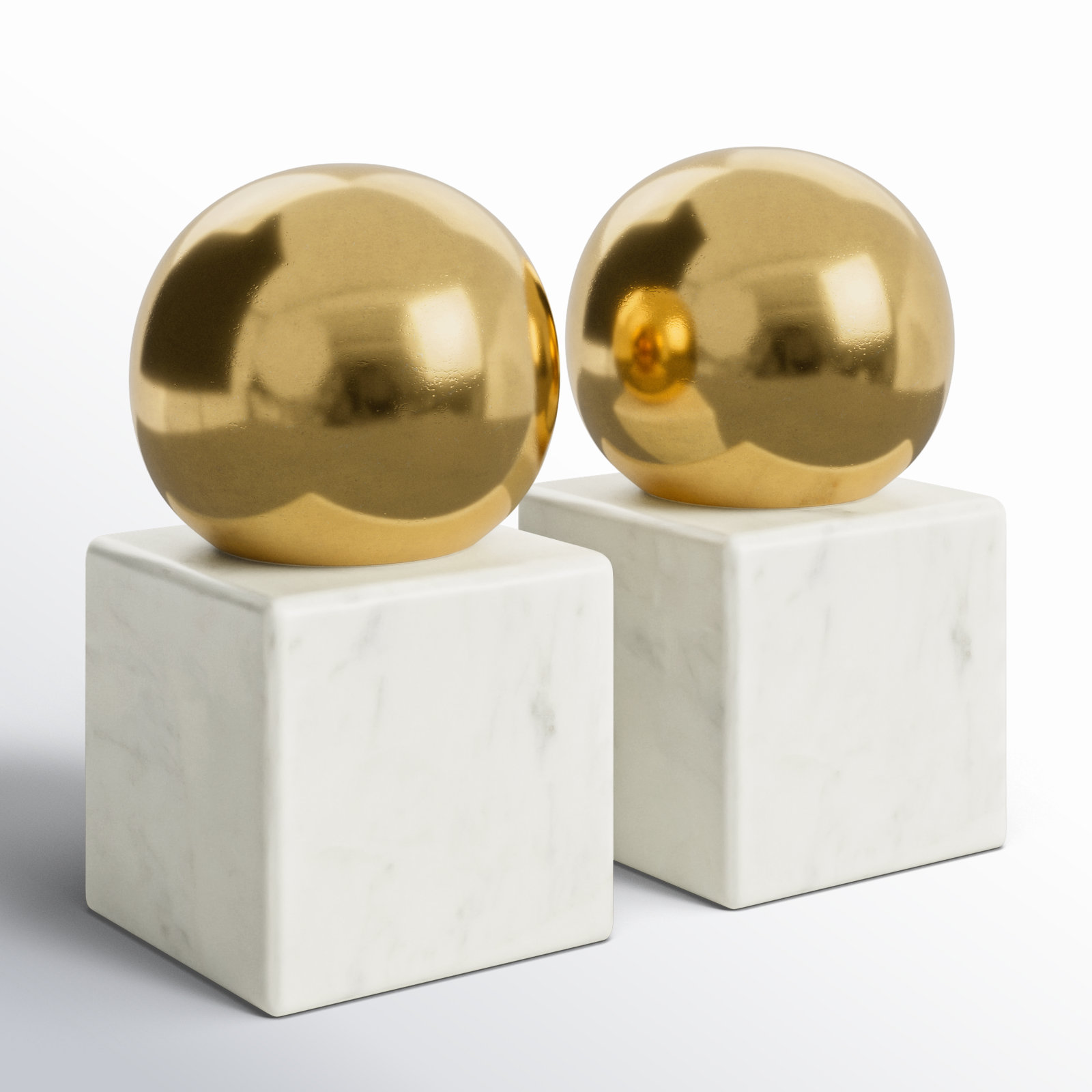 Zullo Genuine Marble Decorative Bookends, 6.95" H x 4" W x 4" D, White/Gold