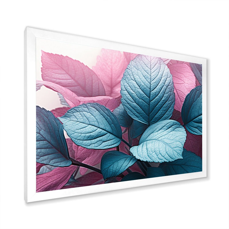 Feuille de splendeur rose turquoise sur toile, H 30 po x l 40 po x P 1,5 po, Cadre photo blanc