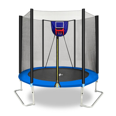 YC 8FT Outdoor Trampoline with Basketball Hoop, Safety Enclosure Net & Adjustable Backboard - Heavy Duty Steel Frame for Kids