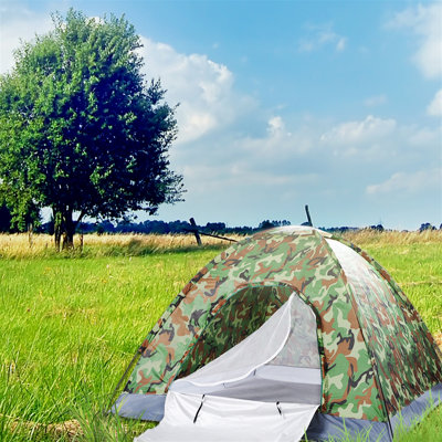 3-4 Person Camouflage Camping Tent, Portable Dome Tent with Silver Coating & Fiberglass Poles, Waterproof Oxford Floor, UV Protection Tent for Hiking, Fishing, Road Trips & Outdoor Adventures