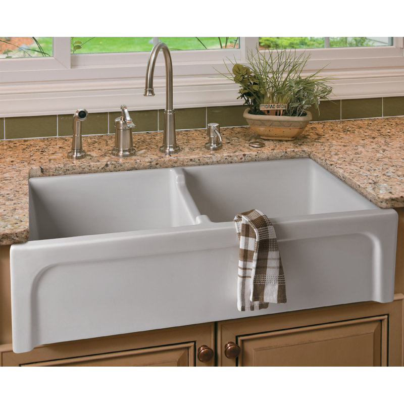 39'' L Double Bowl Fireclay Kitchen Sink, White