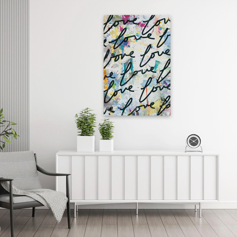 Lots Of Love I - art abstrait graffiti noir aqua, H 36 po x l 24 po