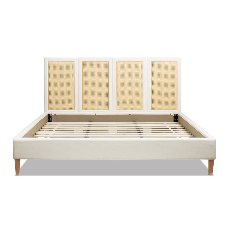 Capri Extended Headboard Cane Platform Bed, Antique White Polyester, King