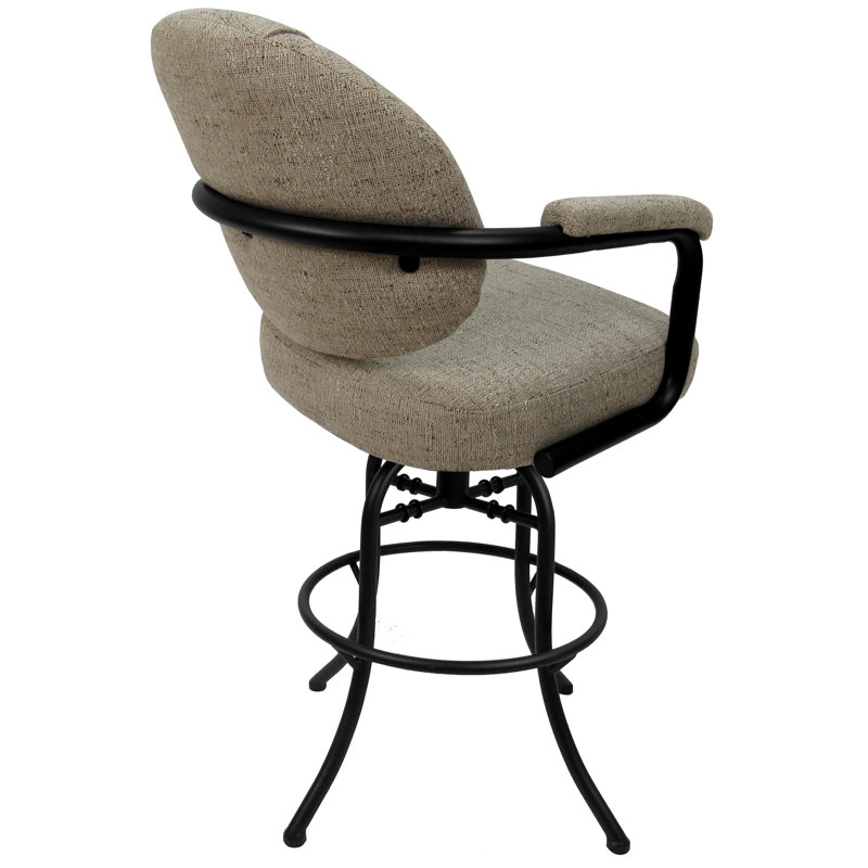 Tabouret de bar et de comptoir pivotant Shrestha, Tissu noir / structure en bois flottant Hemsath