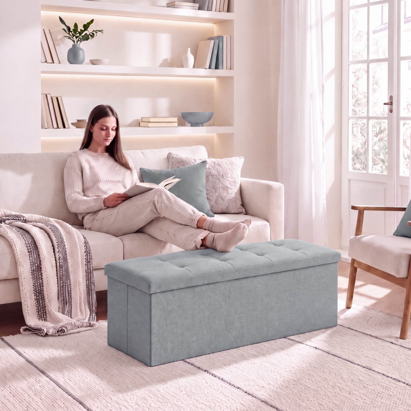 110 cm W Foam Padding Ottoman, Light Gray