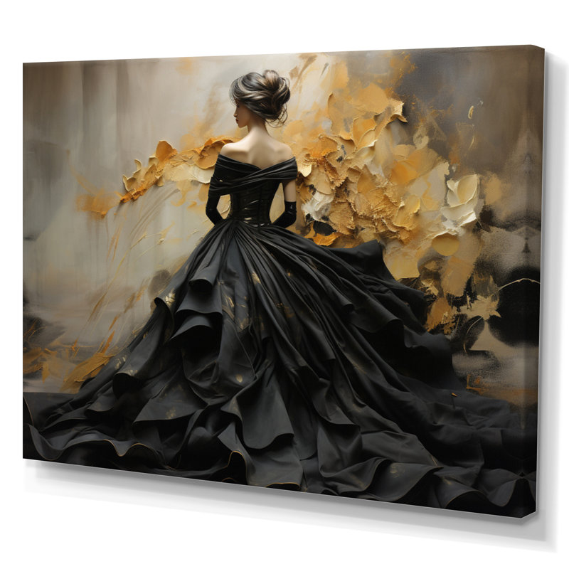 «Fashion Elegance Unveile Gold» - Art mural mode, Sans cadre, H 34 po x l 44 po, Wrapped Canvas