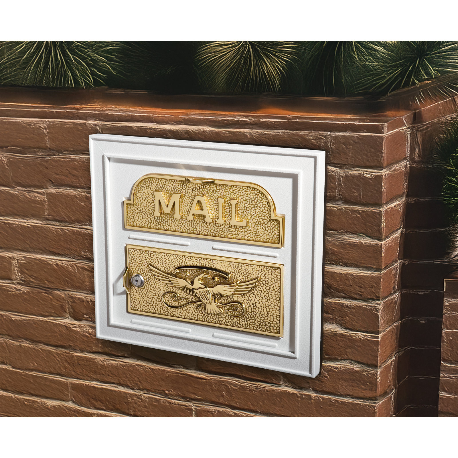 Classic Faceplate Mailbox - with Polished Brass Accents, White