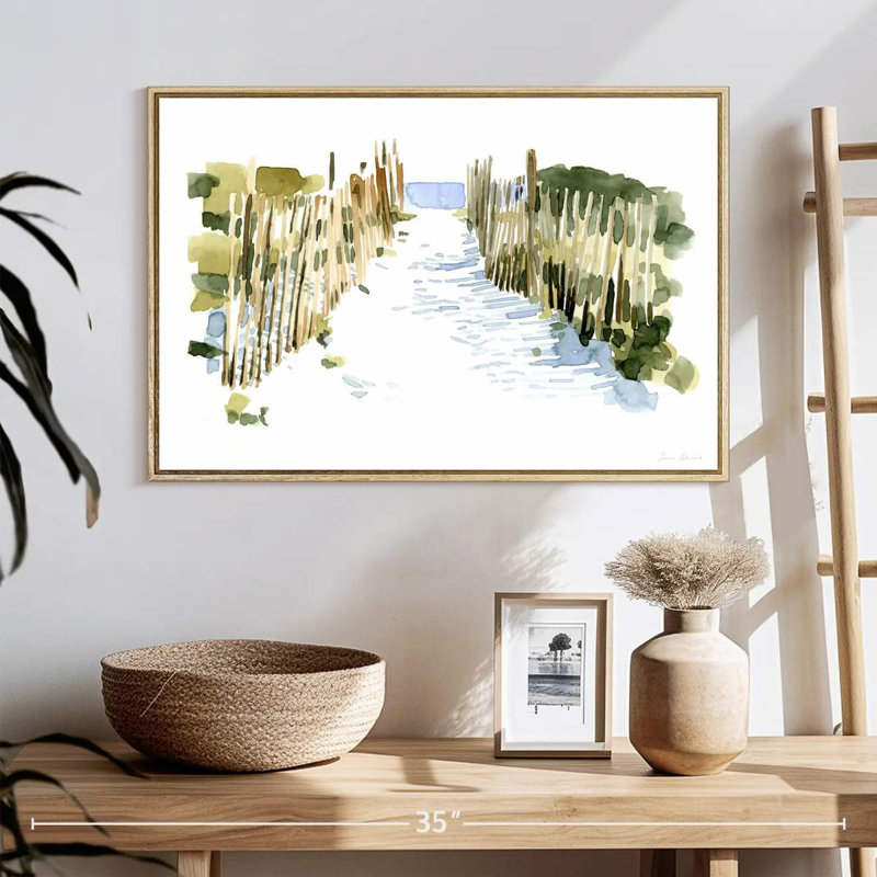Impressions de plage I, 25 po x 17 po, Cadre flottant en bois naturel