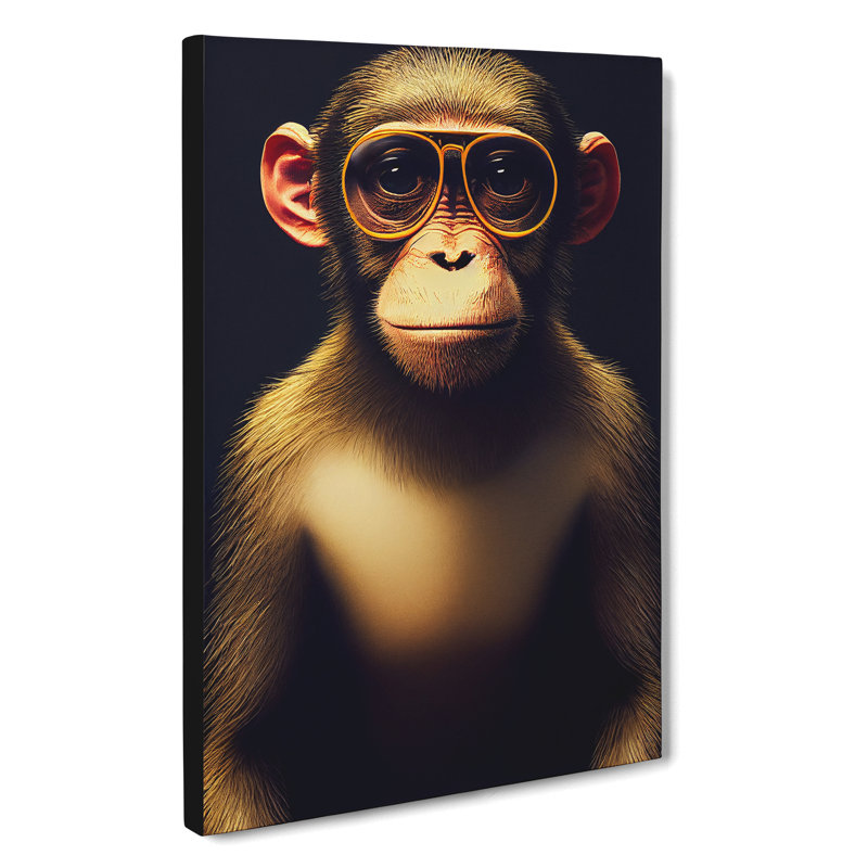 Monkey In Glasses No.3 - Wrapped Canvas, 50cm H x 35cm W x 3cm D