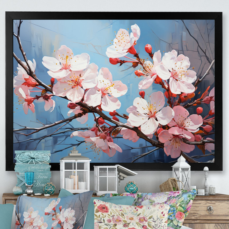 «Apple Blossom Expressionist Burst III», reproduction d'art sur toile, Cadre photo noir, H 34 po x l 44 po x P 1,5 po