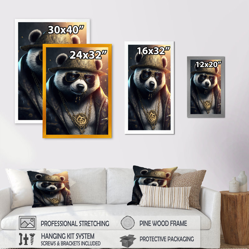 «Panda Gangster in NYC I», impression sur toile, H 20 po x l 12 po x P 1 po, Impression noire sur toile encadrée