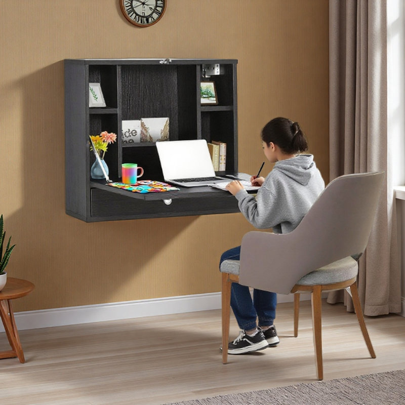 Bureau mural avec tablettes de rangement, bureau flottant