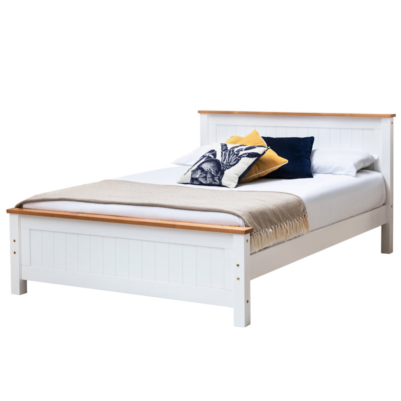 Aubrey Solid Wood Bed with Mattress, White, Kingsize (5'), 23cm King Spring