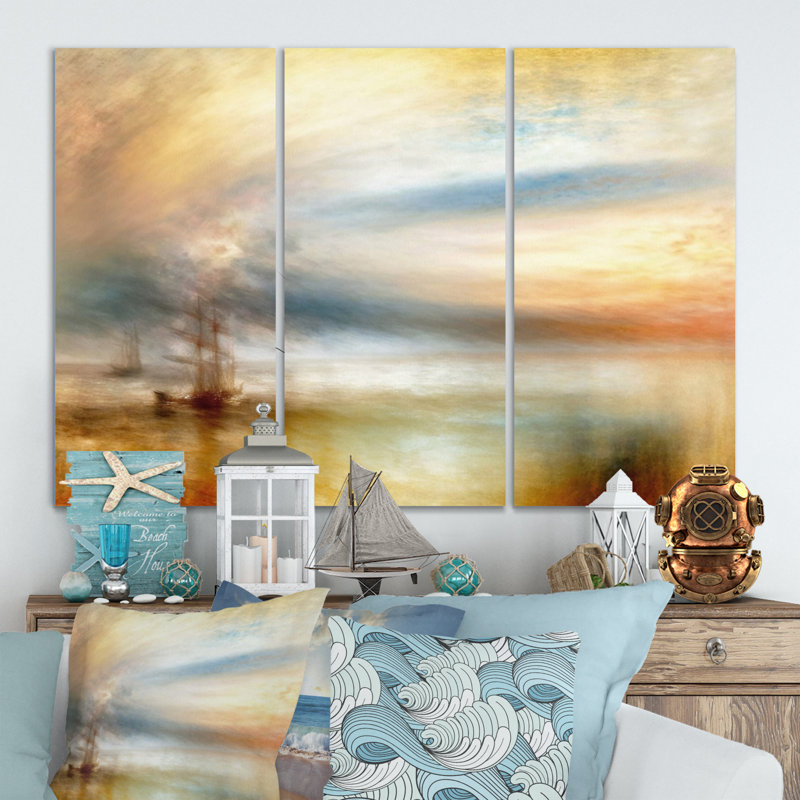 Voilier pendant le coucher du soleil exotique V Voilier pendant le coucher du soleil exotique V - 3 pièces, peinture sur toile