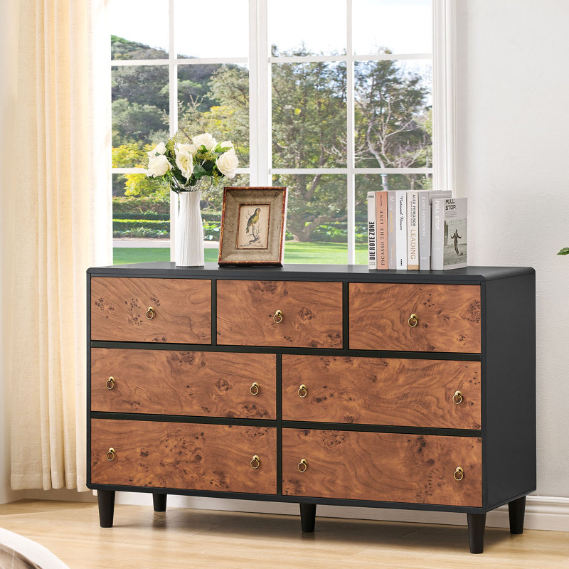 Commode à tiroirs, commode moderne avec poignée circulaire rétro et profil incurvé