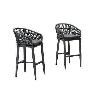 Purplr Leaf Patio Bar Stools Chair Set Of 2, Rattan And Aluminum Frame With Stain-resistant Cushion by Bay Isle Home