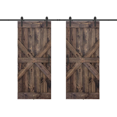 Porte de grange lambrissée peinte en bois et en métal avec trousse de quincaillerie d'installation