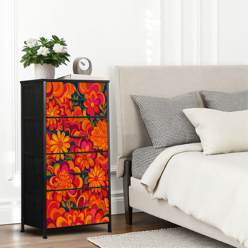 4 Drawer Dresser for Bedroom, Narrow Chest of Drawers, Wooden Top and Study Iron Frame 18"x37.5"-(WxH)