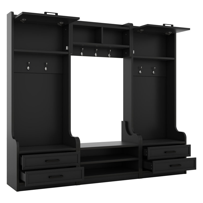 70" Modular Hall Tree System 4-in-1 - Separate Storage Units & Coat Rack with Anti-Tip Kit for Multi-Room Use, Black
