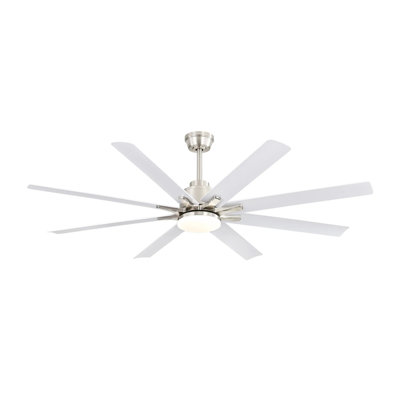 Ventilateur de plafond moderne de 66 pouces avec moteur à courant continu réversible à 6 vitesses et 8 pales avec lumière