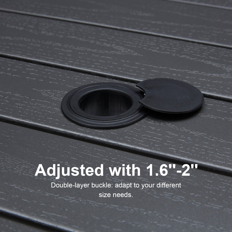 Hesson Square Metal Outdoor Dining Table With Umbrella Hole , 37.8'' in. W 37.8'' in. D, Dark Gray