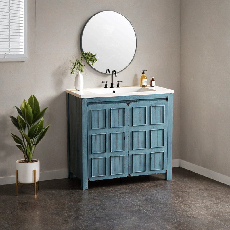 36'' Single Bathroom Vanity with Ceramic Top, Blue