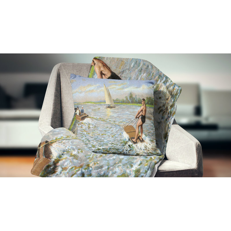 Ski nautique - Coussin à imprimé paysage, 16 po x 1 po, Coussin décoratif