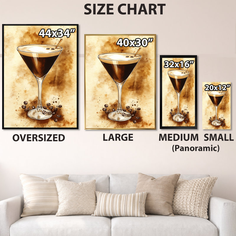 L'heure de l'espresso Martini - Tableau encadré marron, 32" H x 16" W, Cadre photo noir