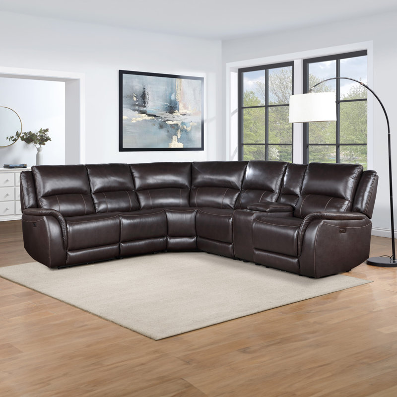 Malounta Wellkamp Leather 6-Piece Power Reclining Sectional, Chocolate Genuine Leather