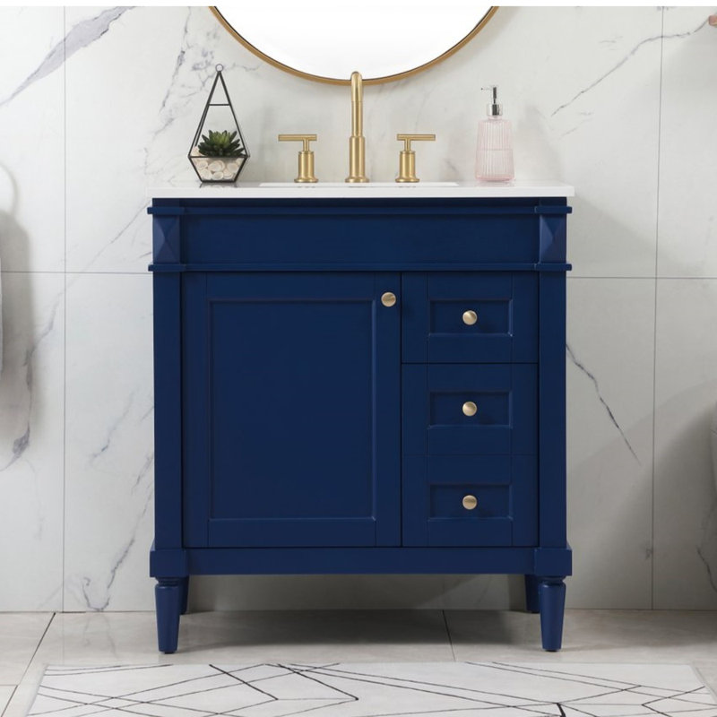 Readington 32'' Single Bathroom Vanity with Engineered Marble Top, Blue