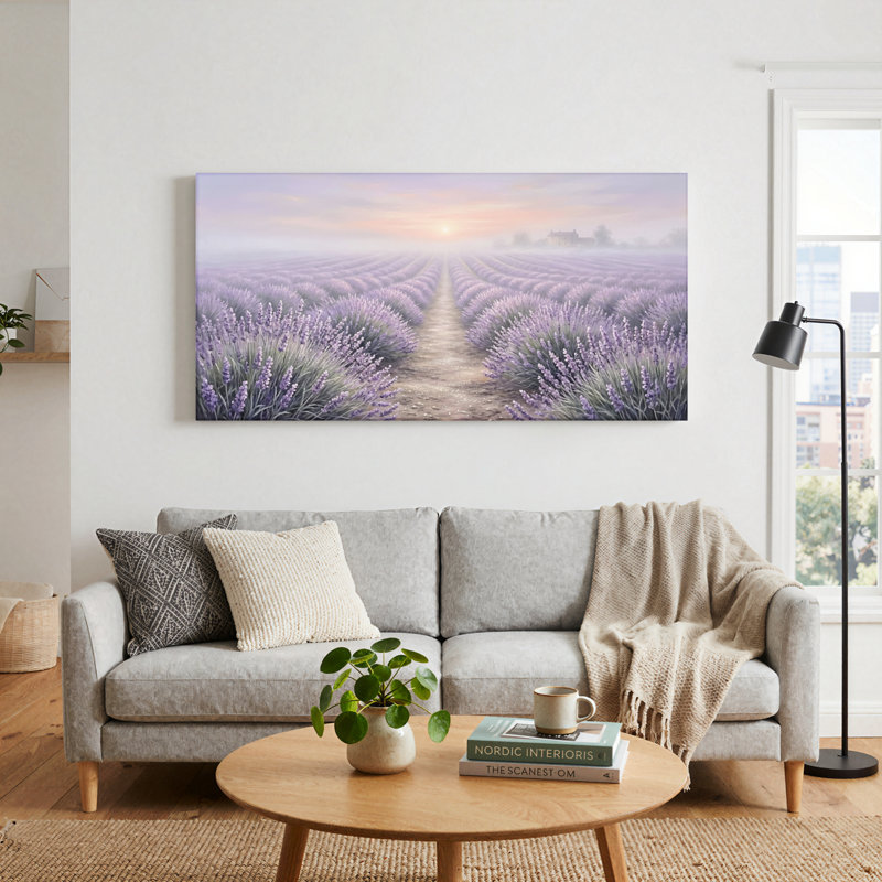 Ensemble de 1 tableau sur toile représentant un champ de lavande, Wrapped Canvas, L 58 po x H 28 po