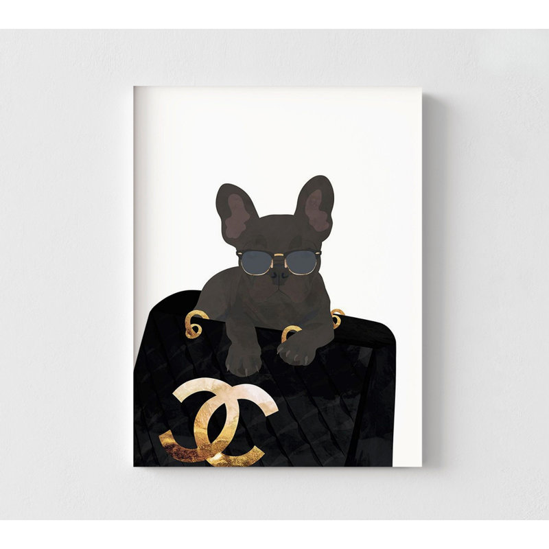 Décoration murale placard sac à main, impression de chiot bouledogue français, bouledogue français, art mural chiot, affiche de mode, décoration de chambre