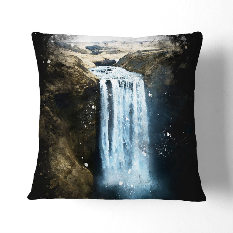 Skogafoss Waterfall Iceland Cushion with Filling, White, 55cm H x 55cm W x 20cm D
