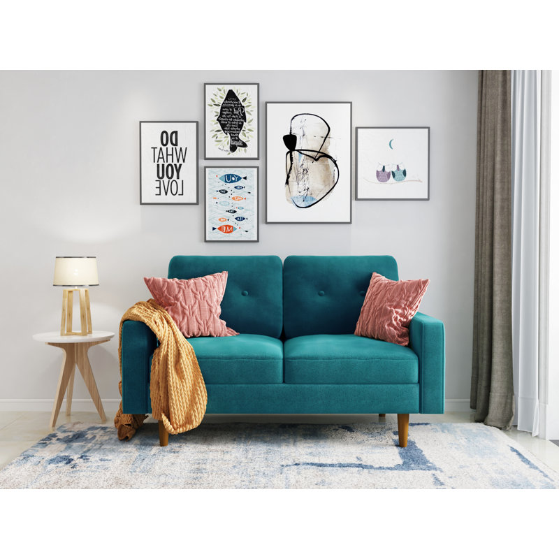 58'' Velvet Loveseat, Teal Blue Velvet 