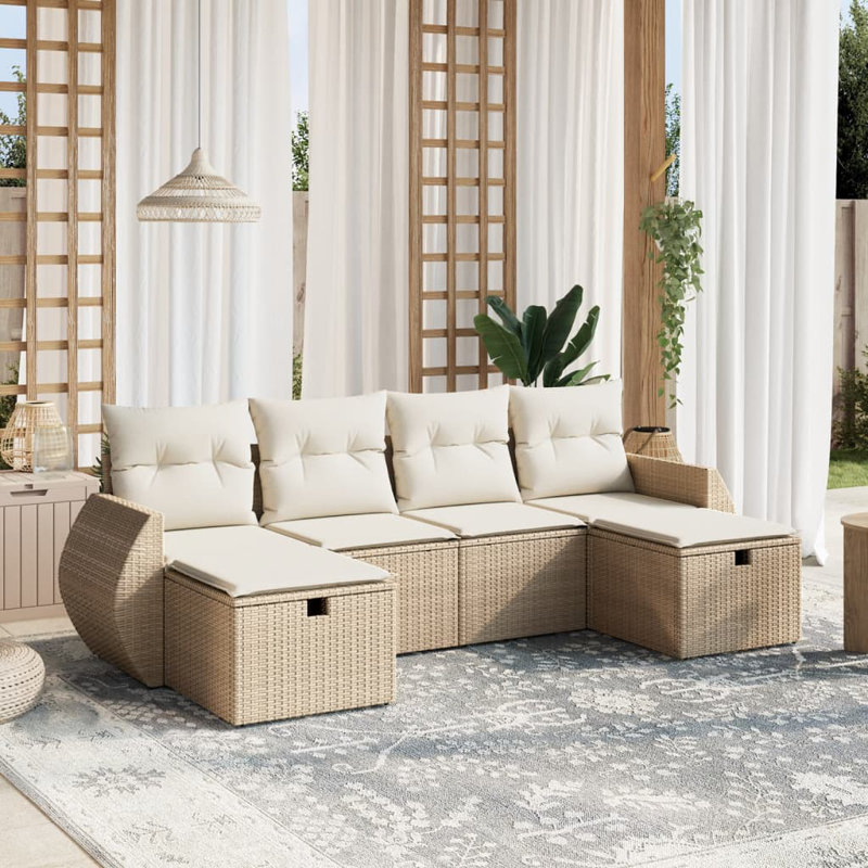 Ensemble de canapé de jardin Vidaxl en rotin de polyester beige, acier thermolaqué modulaire