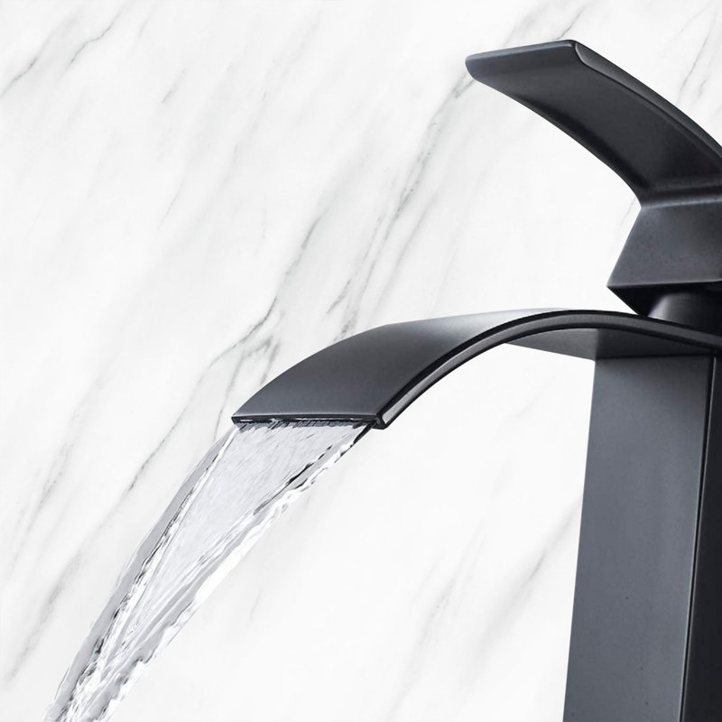 Single Handle Bathroom Vanity Sink Faucet with Waterfall Spout, Matte Black