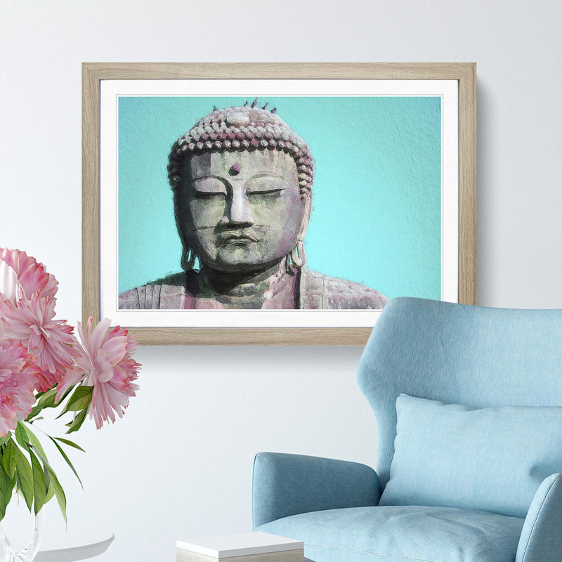 The Great Buddha of Kamakura in Japan - Picture Frame Painting Print, 36cm H x 48cm W x 2cm D, Oak Framed