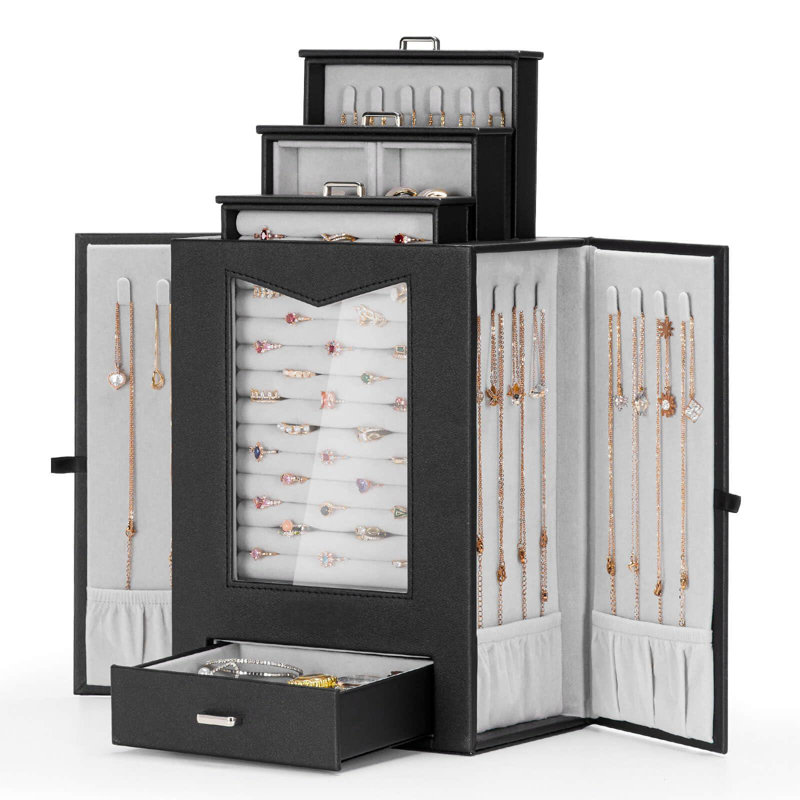 Jewellery Organizer With Transparent Window, Jewellery Box Display, Black