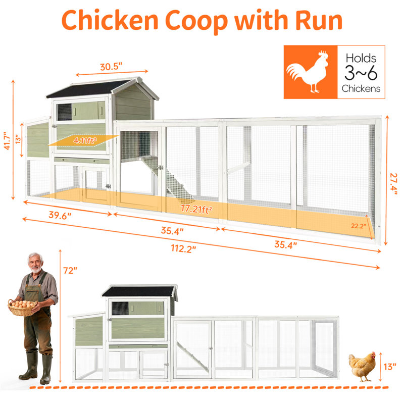 Poulailler en bois, grande cage à poule extérieure avec cage de volaille et cage de nidification, clapier à lapin, panneau anti-UV imperméable pour la cour