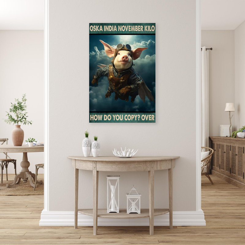 Javeriah " Pig Pilot How Do You Copy Over - 1 Piece Rectangle Graphic Art Print On Wrapped Canvas ", 20" H x 16" W x 1.25" D