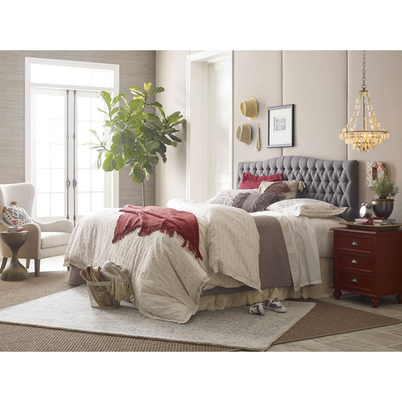 Elle Decor Celeste Tufted Upholstered Padded Headboard with Contemporary Button Tufting, Gray, Queen