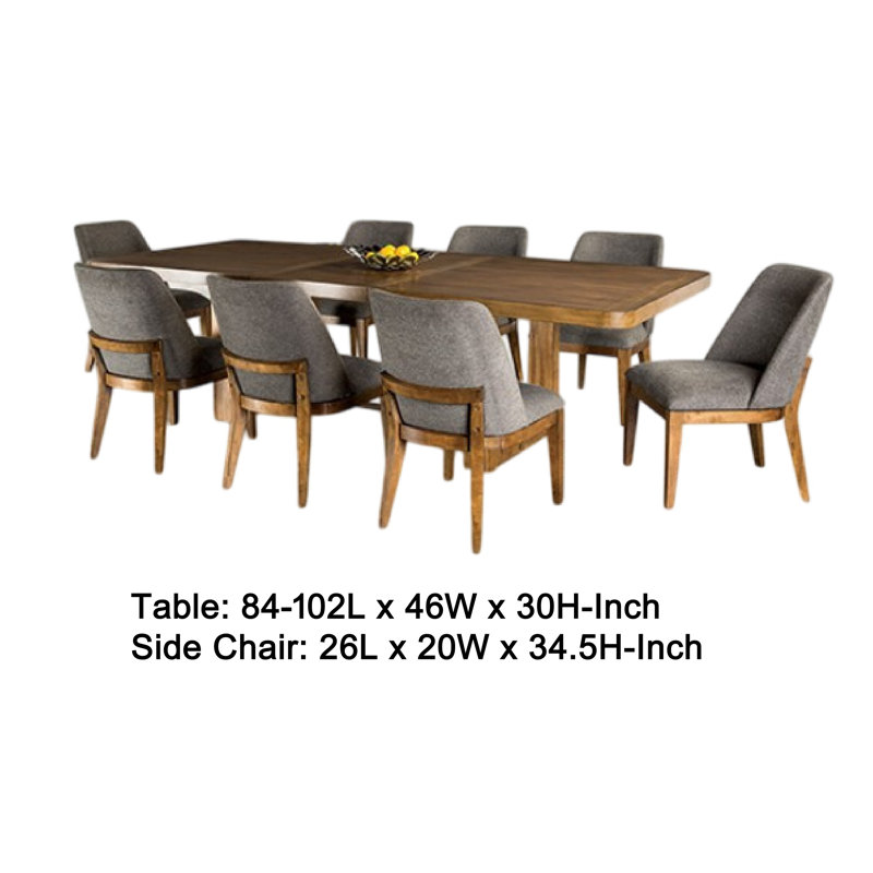 Ensemble de table de salle à manger Ramie, rallonge 84-102 pouces, chaise, 9, Gris