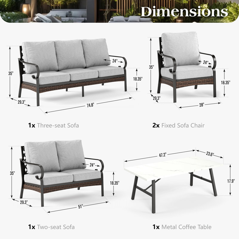 7 - Person Outdoor Furniture Sets With Thick Cushions, Light Gray