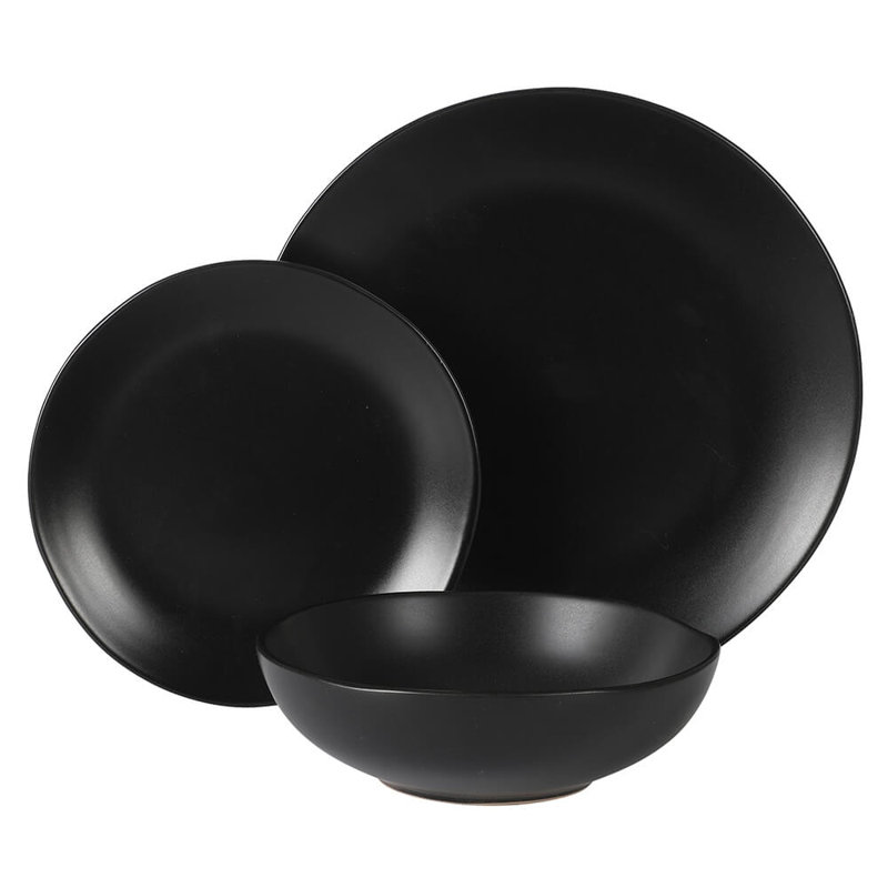 Matte Black Ceramic 18-Piece Dinnerware Set, Service for 6