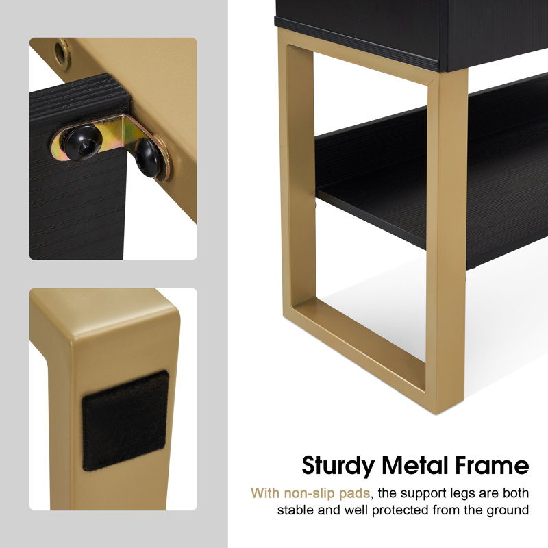 Quintonio Modern Console Table with Drawer, Storage Cabinet and Shelf, Black