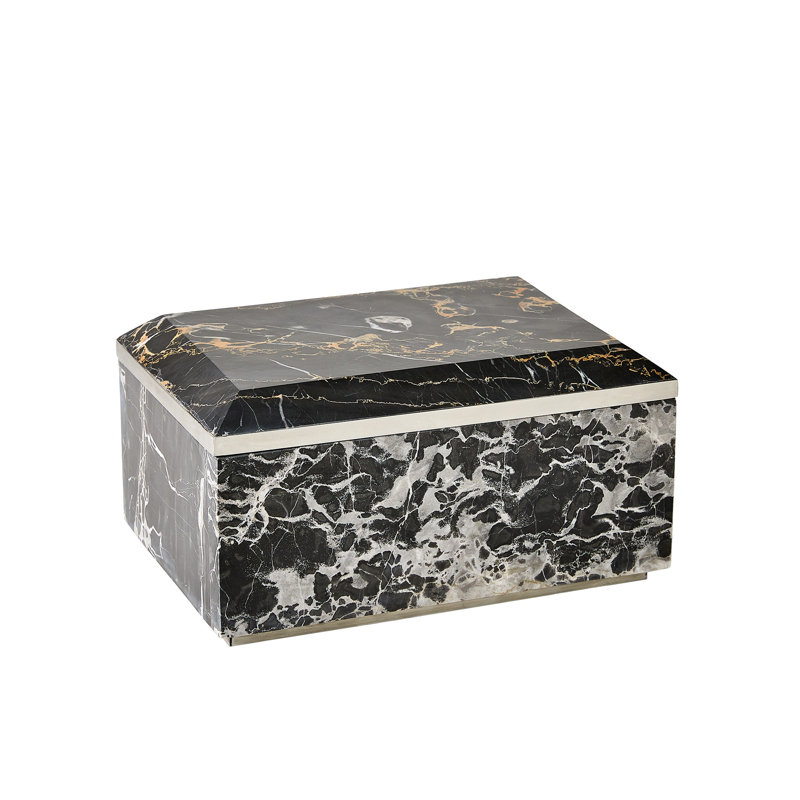 Golden Portoro Marble Decorative Box, 5.5" H x 10.25" W x 7.25" D