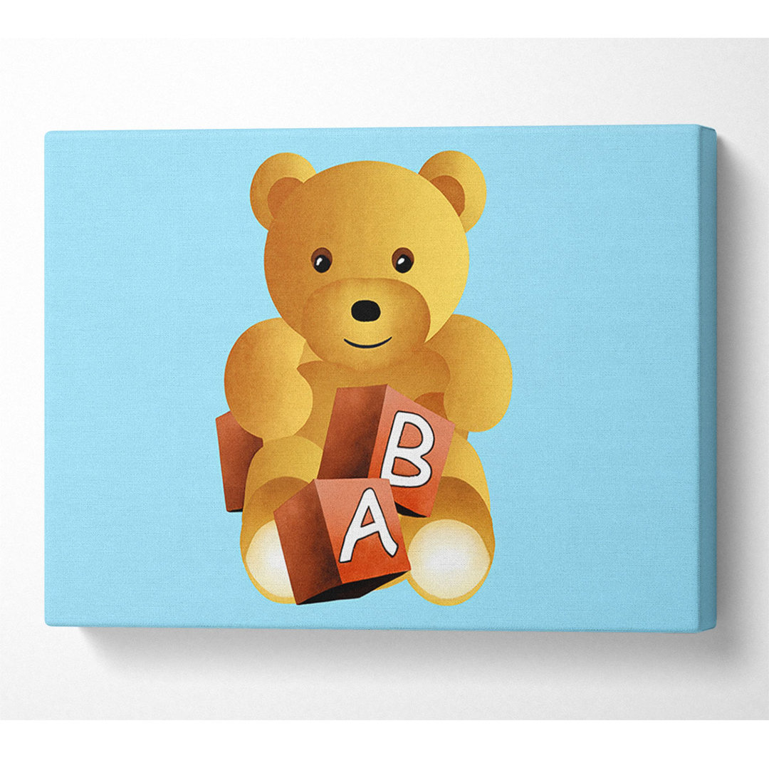 Teddybär Alphabet Blöcke Baby Blau - Kunstdrucke auf Leinwand