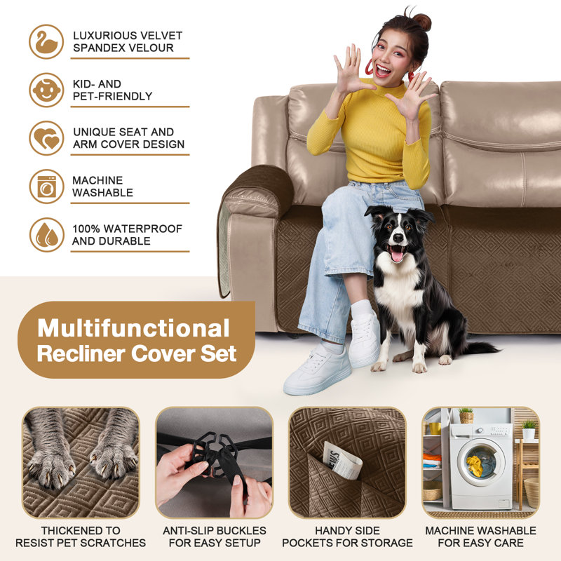Housse pour canapé inclinable 5 pièces imperméable Velet, Café