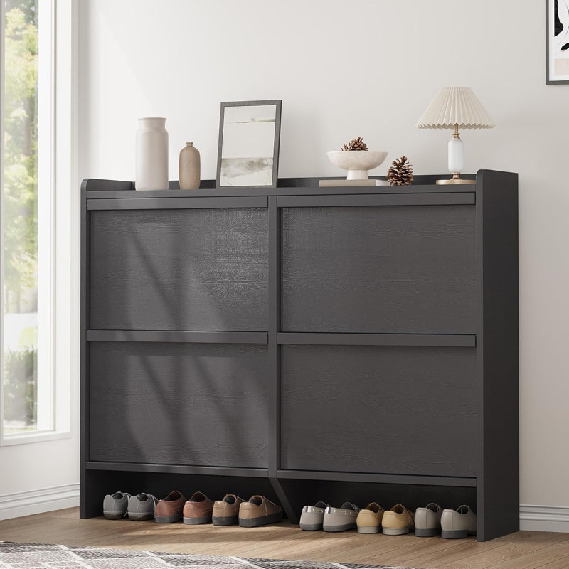 Shoe Cabinet with 2/3/4/6 Flip Drawers/ with 3 Flip Drawers & Side Door, Wooden Shoe Organizer w/Adjustable Shelf, Shoe Storage for Entryway, Hidden Shoe Cabinet for Hallway,